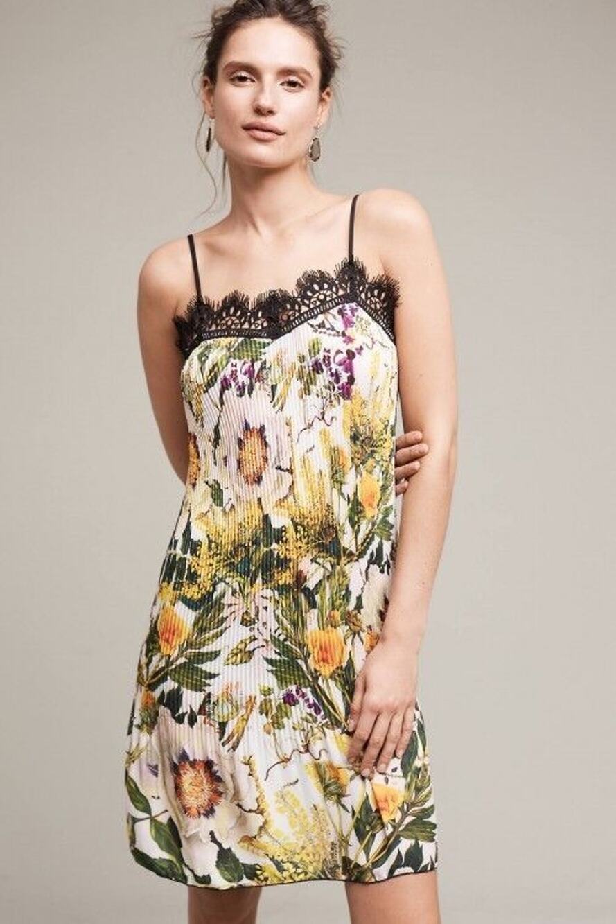 New Anthropologie x Delfi Sunglow Pleated Floral Slip Dress Retail $278 XS Lace
